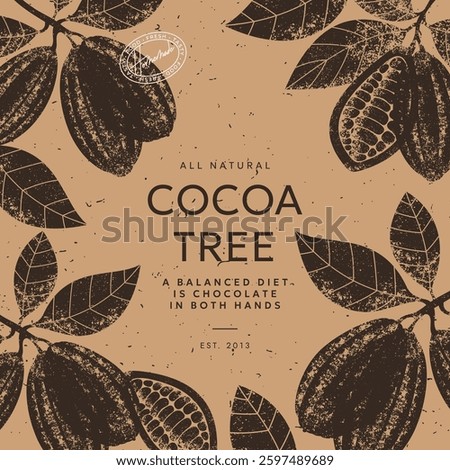 Chocolate bean textured frame. Vintage style minimalist design template. Cacao bean. Vector illustration.