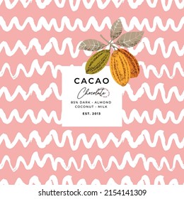 Chocolate bean textured illustration. Chocolate packaging design template. Cacao bean.