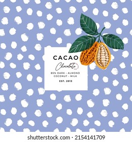 Chocolate bean textured illustration. Chocolate packaging design template. Cacao bean.