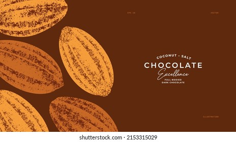 Ilustración texturada de frijol de chocolate. Plantilla de diseño minimalista de estilo de época