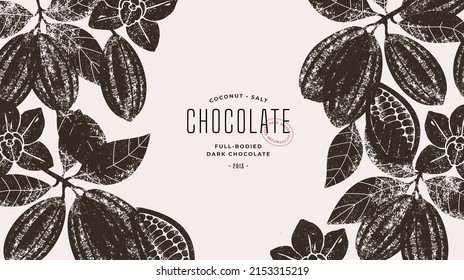 Chocolate bean textured illustration. Vintage style minimalist design template. Cacao bean.