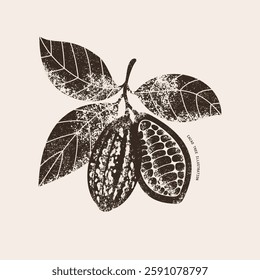 Chocolate bean textured illustration. Vintage style design. Cacao bean. Vector illustration