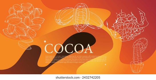 Chocolate Benner Design, Colat Fruit, Chocolate Bean, Chocolate, Outline, Sketch, Colorful, With Dummy Text. 