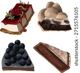 Chocolate and Berry Dessert Cake Slice Illustrations