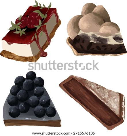 Chocolate and Berry Dessert Cake Slice Illustrations