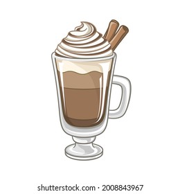 Chocolate Beverage Drink With Whipped Cream And Cinnamon In Tall Glass Mug Clipart Vector Illustration.