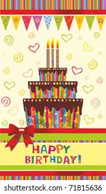 chocolate birthday cake  card. Vector.