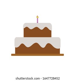 Chocolate Birthday Cake flat design Vector with candles on top.