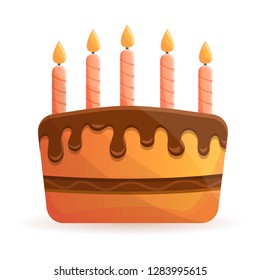 Chocolate birthday cake icon. Cartoon of chocolate birthday cake vector icon for web design isolated on white background