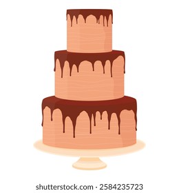 Chocolate birthday cake on a stand isolated on white background. Vector