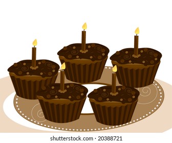 Chocolate birthday cupcake image - vector version