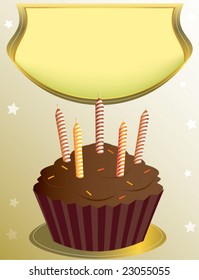 chocolate birthday cupcake with placard - vector