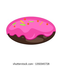 Chocolate biscuit with bright pink topping or glaze. Dessert, sweet snack, cake. Vector illustration can be used for topics like bakery, confectionery, pastry