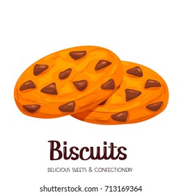 Chocolate biscuits icon. Illustration of a baking cookie in cartoon style.