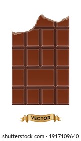 Barras mordidas de chocolate sobre fondo blanco, ilustración vectorial realista de cierre
