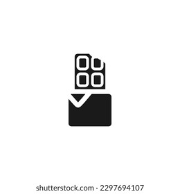 Chocolate black fill icon, opened chocolate bar vector illustration logo template in trendy style. Editable graphic resources for many purposes.