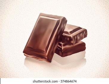 Chocolate blocks stack on white background. Gradient Mesh. EPS10. 