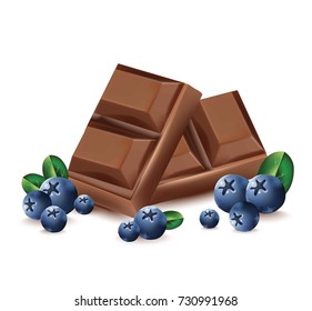 Chocolate and blueberry Vector realistic isolated on white background