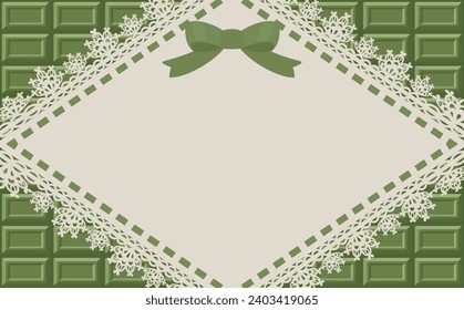 Chocolate board and lace frame.
Green tea, pistachio chocolate