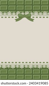 Chocolate board and lace frame.
Green tea, pistachio chocolate