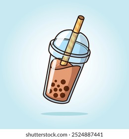 Chocolate boba milk tea, bubble tea. Vector cartoon illustration