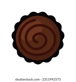 Chocolate bonbon ball in dark choco for Valentine gift. Vector illustration animated cartoon candy flat icon collection isolated