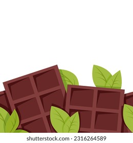 Chocolate border made of chocolate bars and chocolate sprinkles with mint leaves