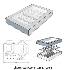Chocolate box and Die-cut Pattern. The .eps file is full scale and fully functional. Prepared for real cardboard production.