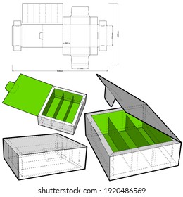 Caja de chocolate y patrón de corte de tinta. El archivo .eps es de escala completa y totalmente funcional. Preparado para la producción real de cartón.