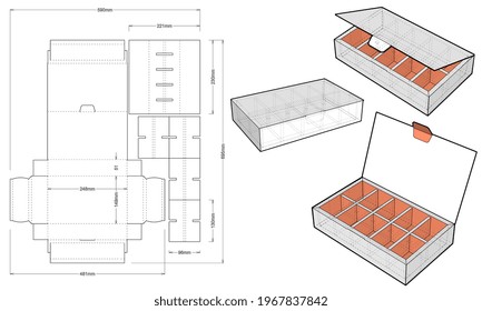 Caja de chocolate y patrón de corte de tinta. El archivo .eps es de escala completa y totalmente funcional. Preparado para la producción real de cartón.