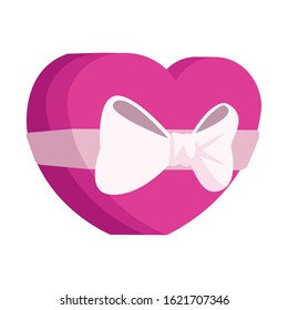chocolate box in heart shape icon over white background, flat design, vector illustration