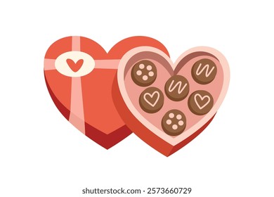 Chocolate box illustration. Cookies in the box. Valentine gift. Birthday gifts. Chocolate dessert. Love shape box. Chocolate biscuit.
