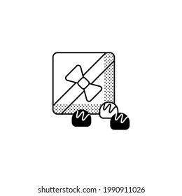 Schokoladenbox-Line-Symbol einzeln auf weißem Hintergrund
