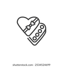 Chocolate Box line icon. linear style sign for mobile concept and web design. A heart shaped box with chocolate outline vector icon. Symbol, logo illustration. Vector graphics
