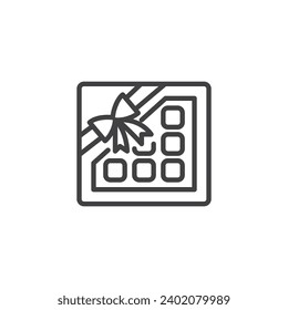 Chocolate box present line icon. linear style sign for mobile concept and web design. Gift box with chocolate outline vector icon. Symbol, logo illustration. Vector graphics
