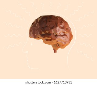 Chocolate Brains with Brain Waves on Isolated Background. Brown Shiny Low Poly Vector 3D Rendering
