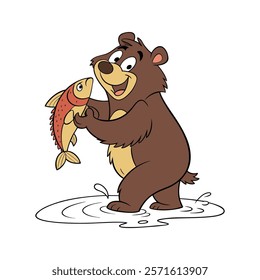 Chocolate Brown Bear Cartoon Character Enjoying Nature