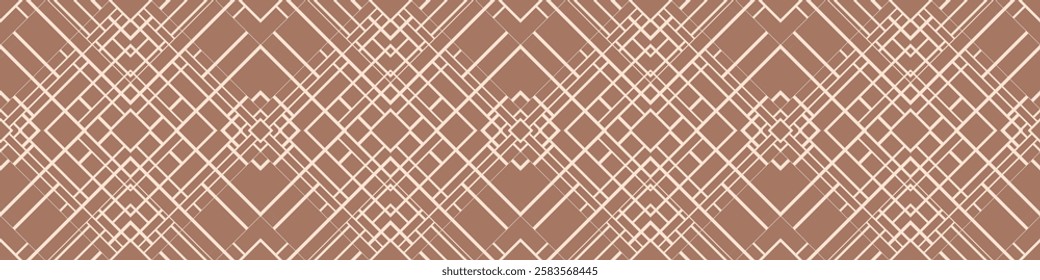 Chocolate brown with coffee shade geometric seamless pattern, squares in Mocha Mousse. Squares with abstract ornament for packaging, cover or tile.
