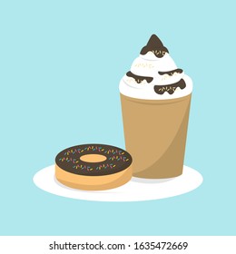 Chocolate brown donut and ice cream sundae cute vector illustration