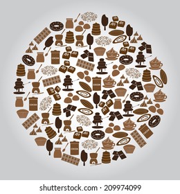 chocolate brown icons set in circle eps10