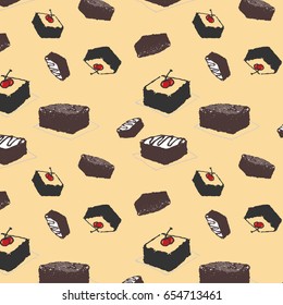 Chocolate brownie cake pattern vector