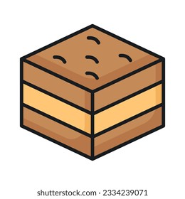 Chocolate brownie cake vector. Sweet chocolate pastry icon isolated on a white background