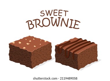 chocolate brownie isolated on white background. 