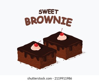 chocolate brownie isolated on white background. 