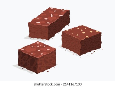 chocolate brownie isolated on white background. 