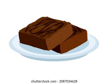 Chocolate brownies on a plate icon vector. Sweet chocolate pastry icon isolated on a white background. Chocolate brownie cake two pieces vector