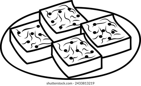 Chocolate brownies Square or bar shapes outline concept, baked confection cake with nut vector design, Fast Food hand draw symbol, Junk food sign, english american cuisine stock illustration