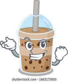 chocolate bubble tea cartoon character style with happy face