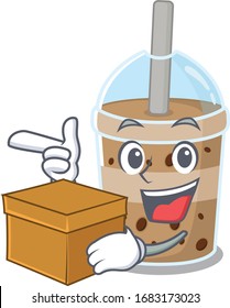 chocolate bubble tea cartoon design style having a box