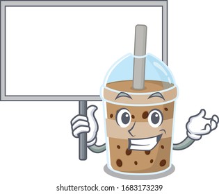 chocolate bubble tea cute cartoon character bring a board 